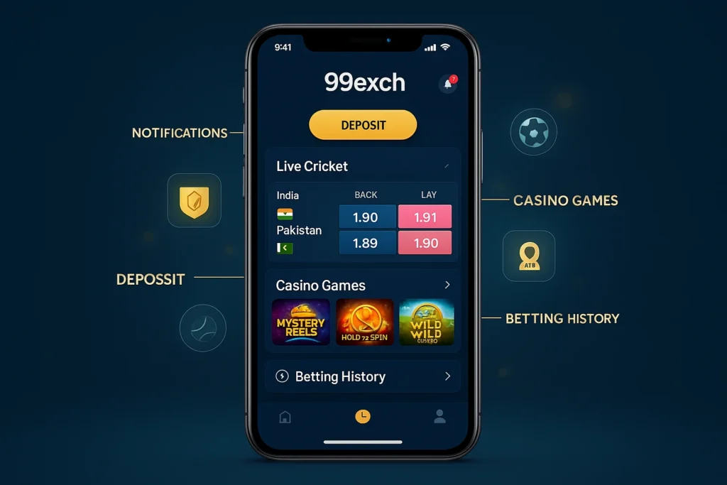 99exch app download on mobile phone showing sports betting interface